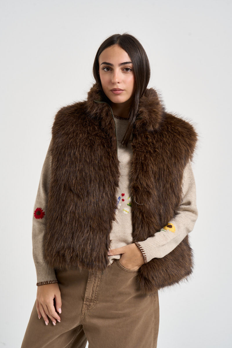 Gilet donna in ecopelliccia marrone 0129 MARRONE ELEH 