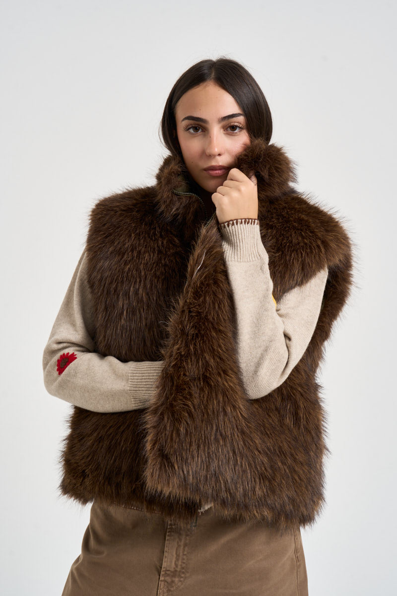 Gilet donna in ecopelliccia marrone 0129 MARRONE ELEH 