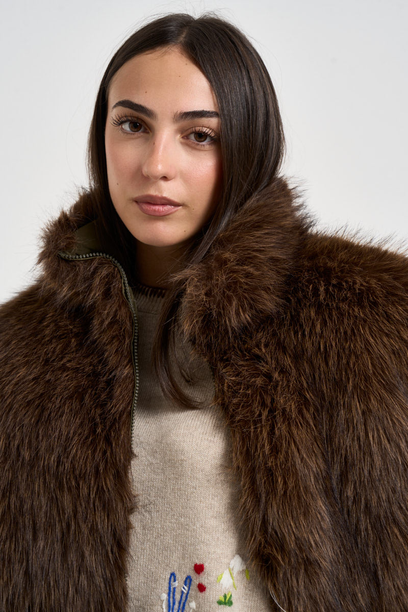 Gilet donna in ecopelliccia marrone 0129 MARRONE ELEH 