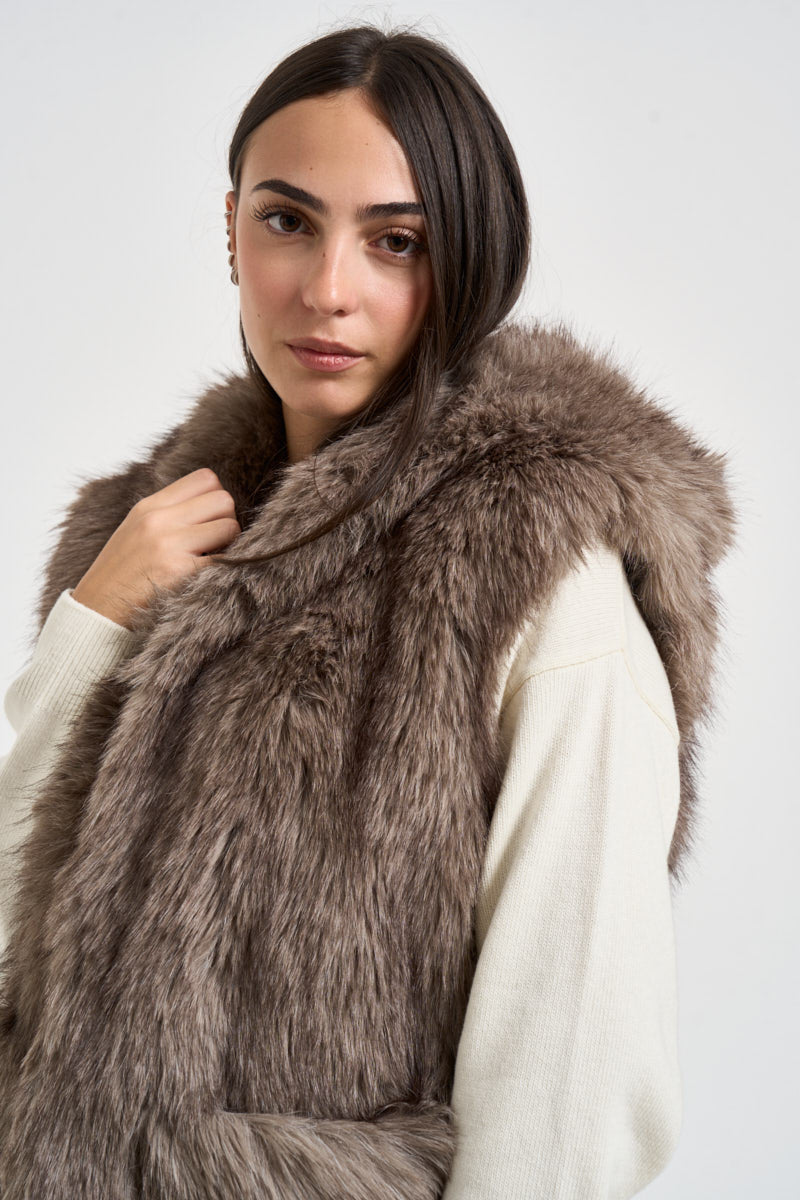 Gilet donna midi con cappuccio tortora 0130 GRIGIO ELEH 