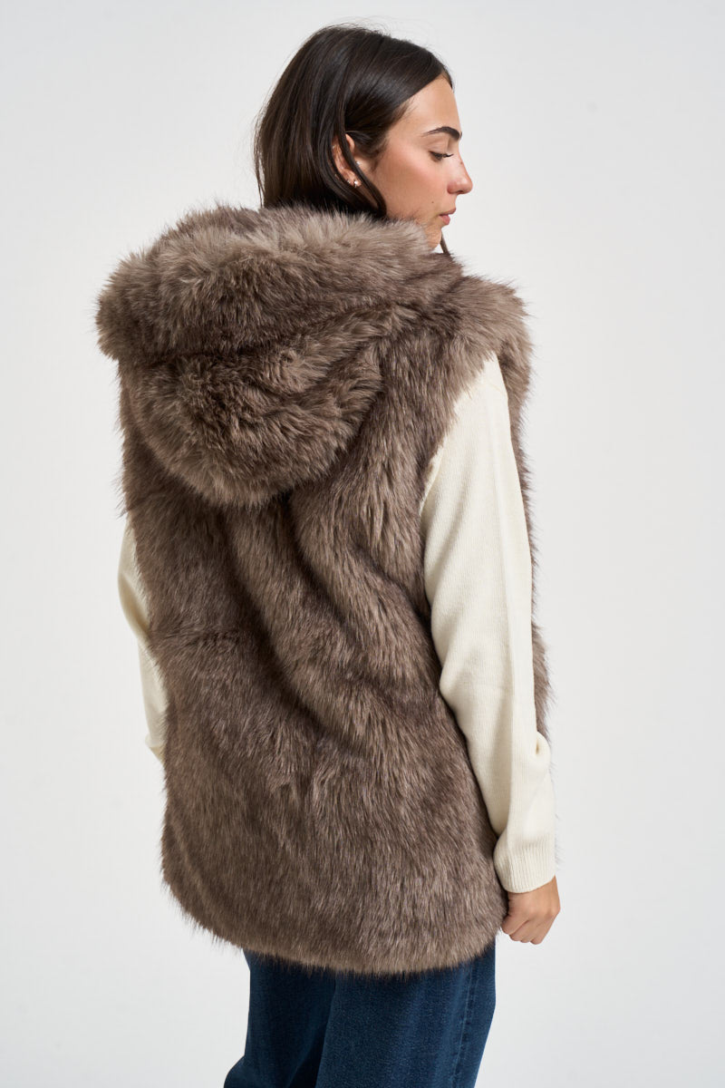 Gilet donna midi con cappuccio tortora 0130 GRIGIO ELEH 