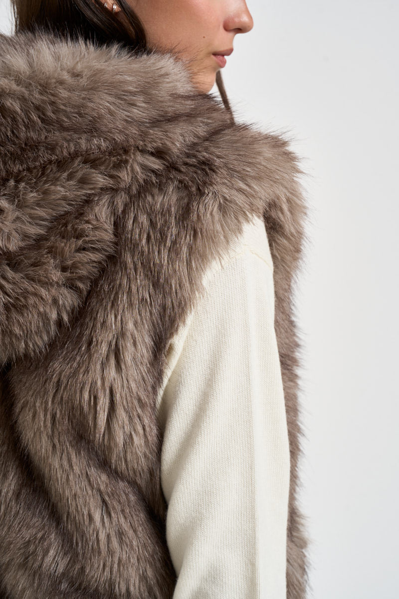 Gilet donna midi con cappuccio tortora 0130 GRIGIO ELEH 