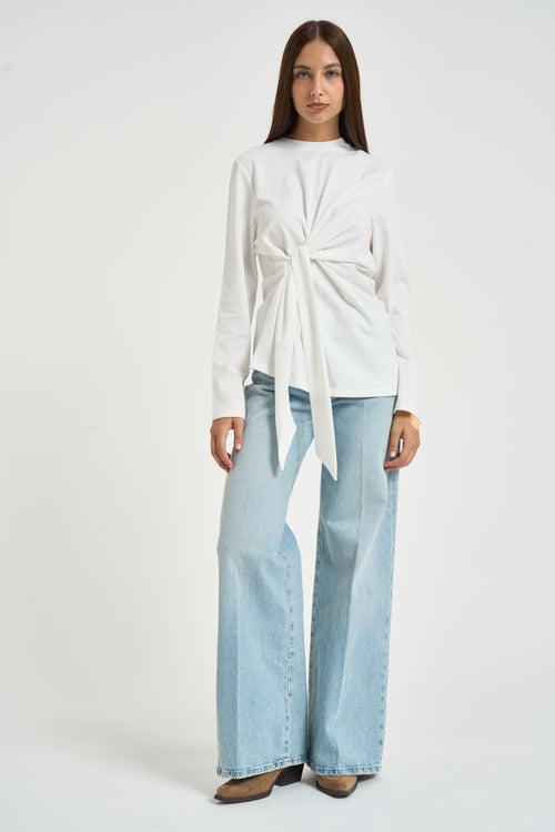 Maglia donna con fiocco frontale bianca - 1