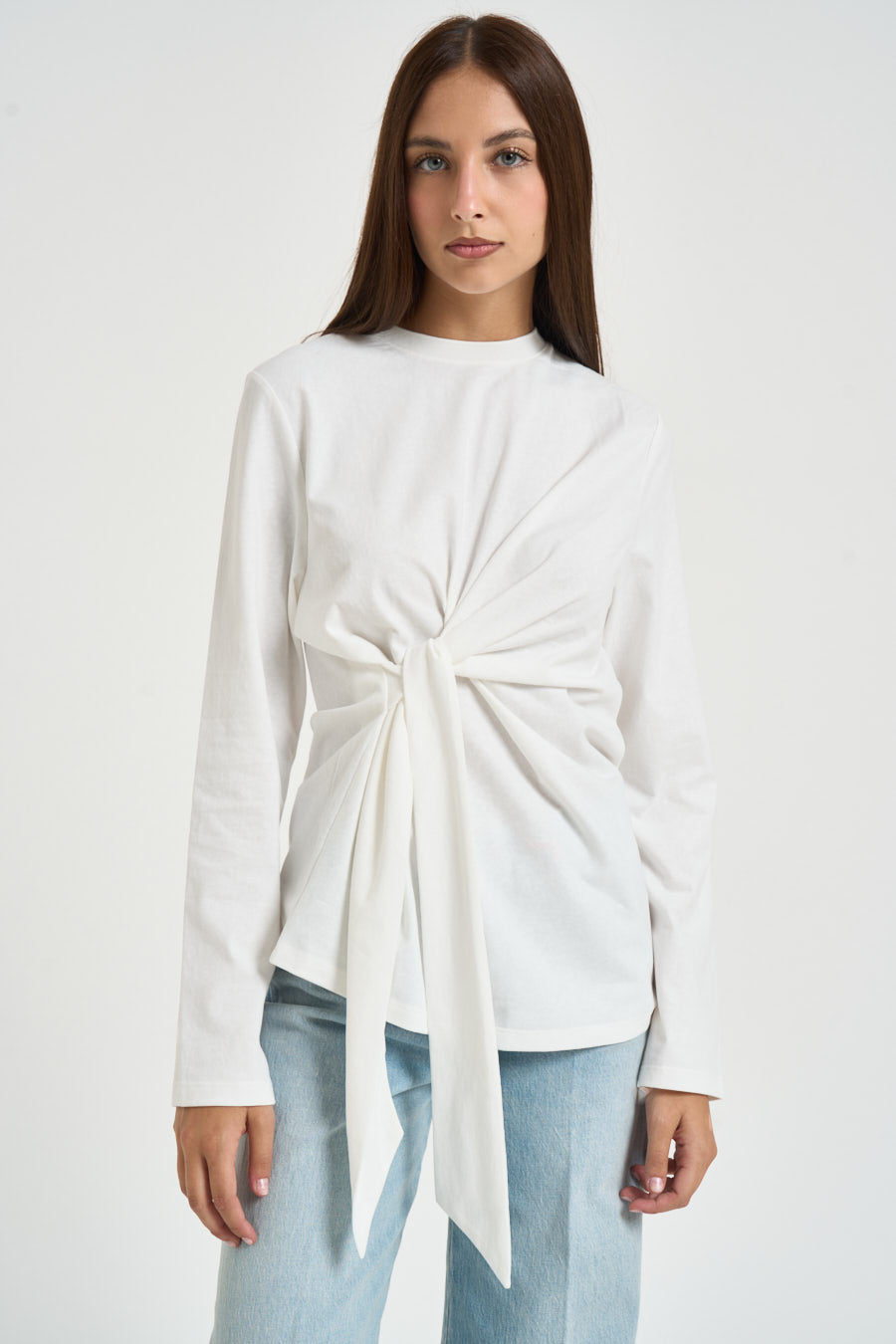 Maglia donna con fiocco frontale bianca 0147 BIANCO ELEH 