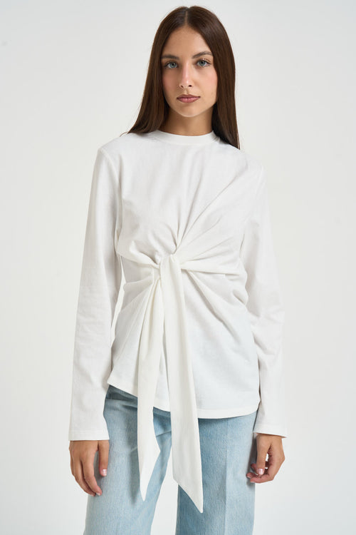 Maglia donna con fiocco frontale bianca - 2