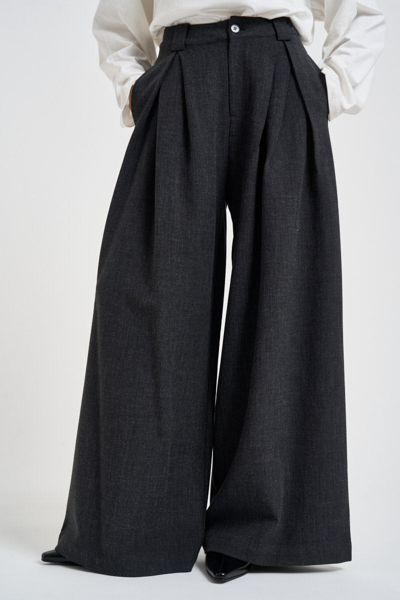 Pantaloni donna sartoriali ampi con pinces grigio antracite 0194 GRIGIO ELEH 
