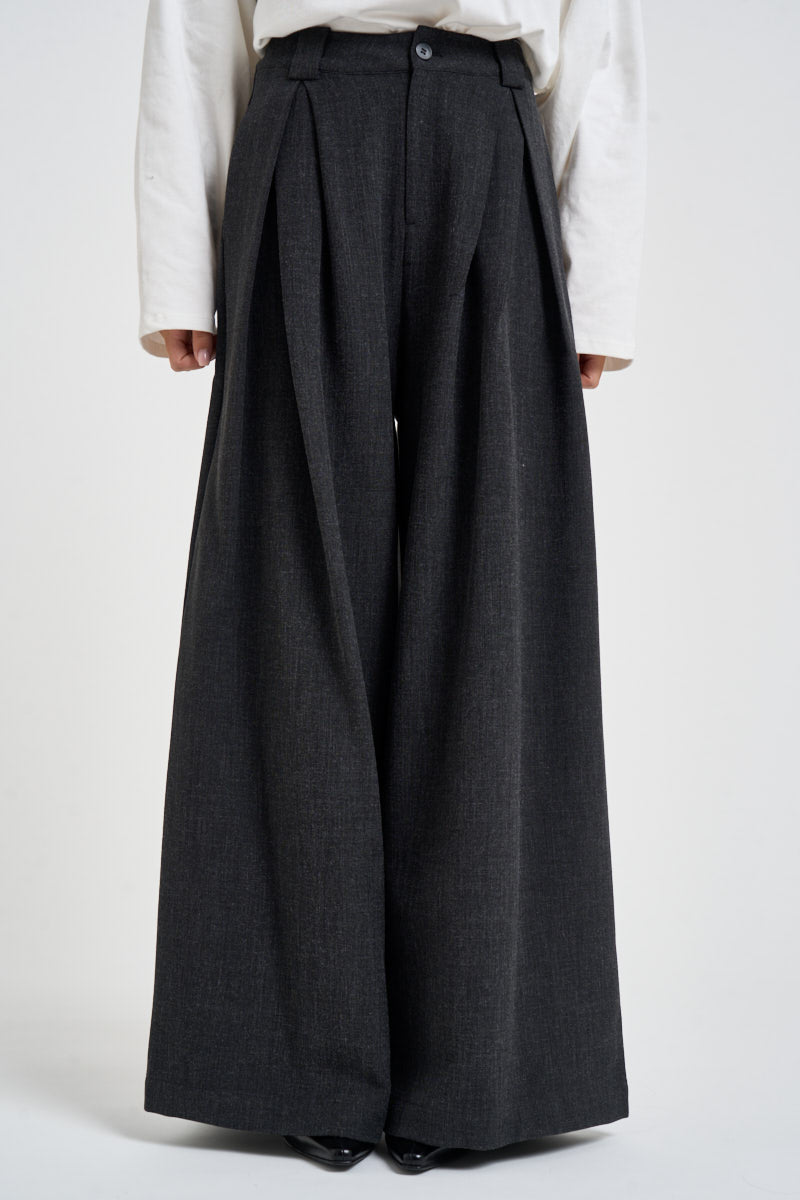 Pantaloni donna sartoriali ampi con pinces grigio antracite 0194 GRIGIO ELEH 