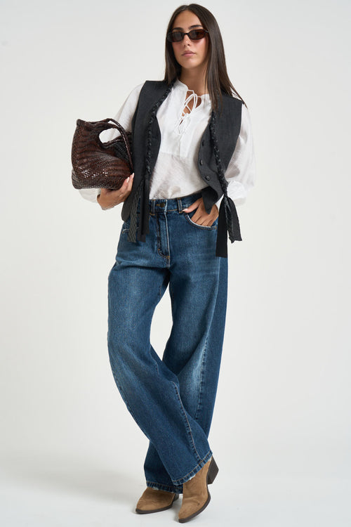 Gilet donna con lacci intrecciati grigio