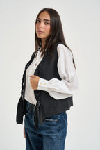 Gilet donna con lacci intrecciati grigio 0195 GRIGIO ELEH 