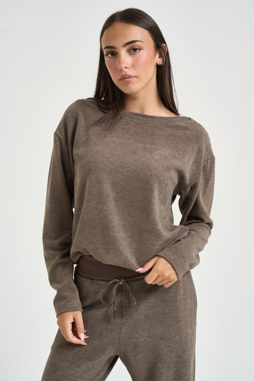 Maglia donna scollo a barca tortora - 2