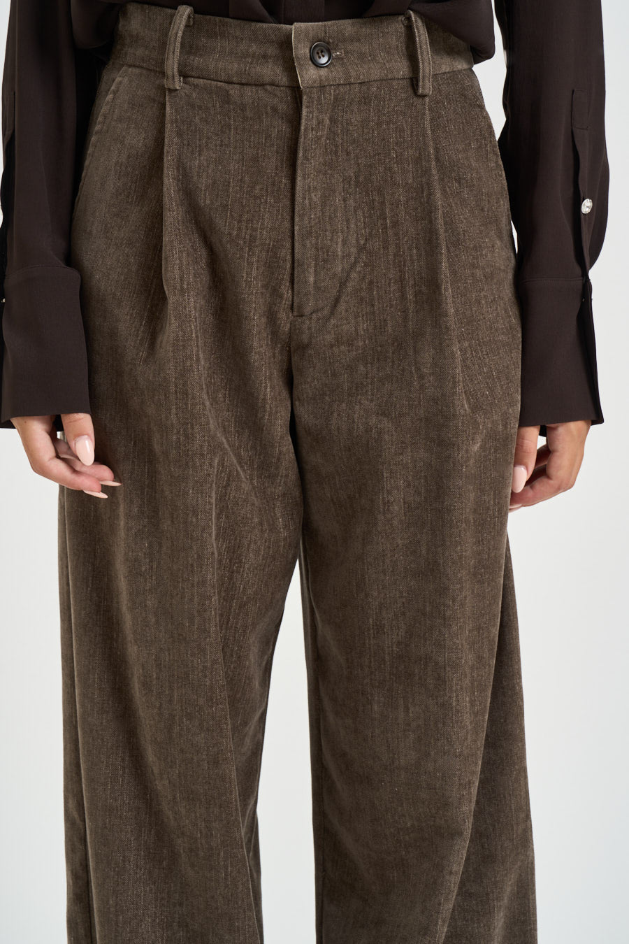 Pantalone donna effetto denim marrone 0259 FANGO ELEH 
