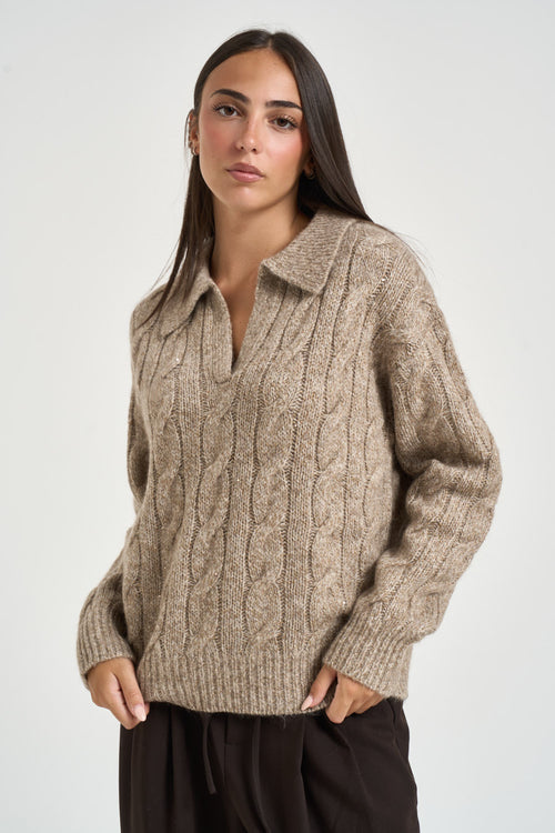 Maglia donna a trecce beige