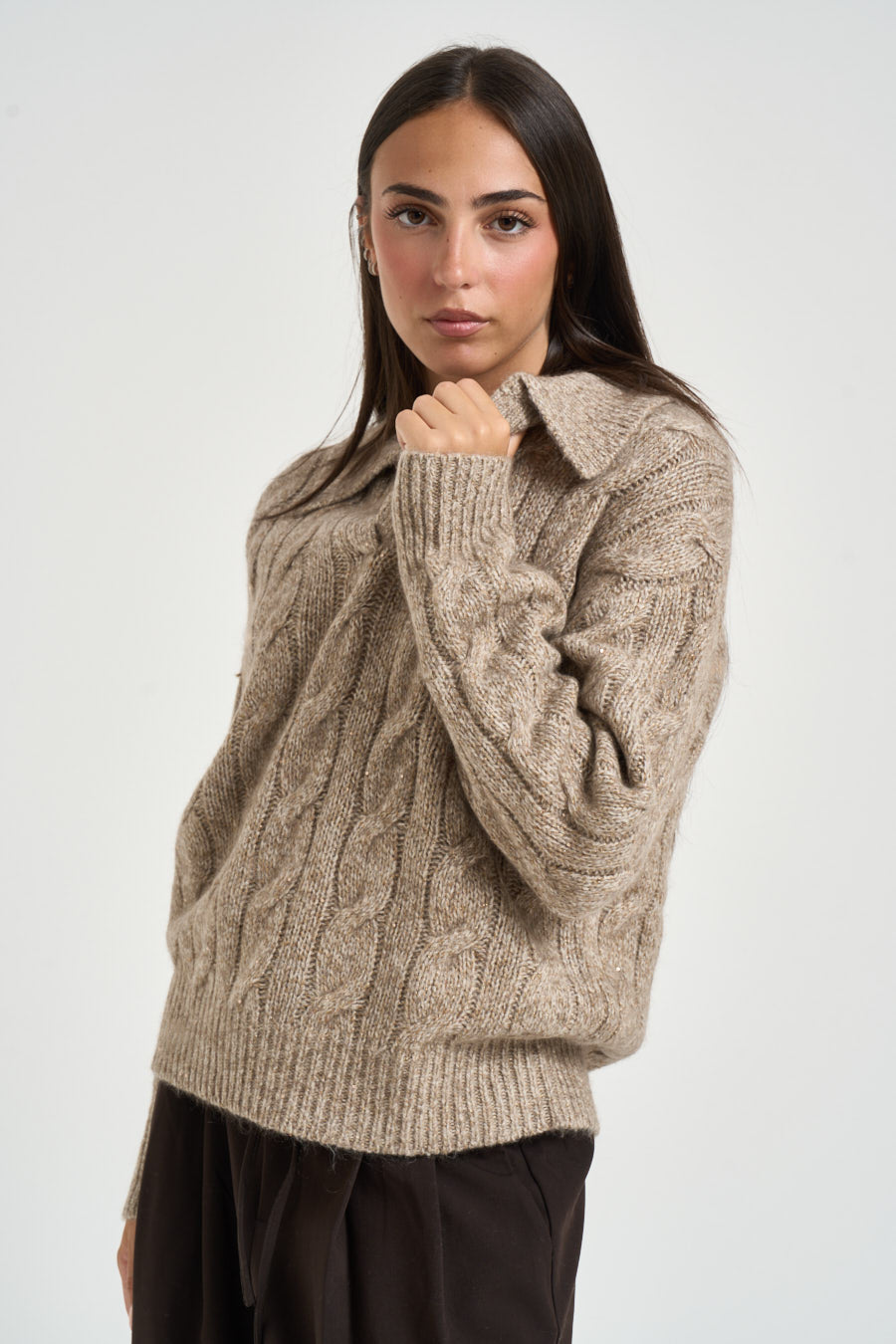Maglia donna a trecce beige 26001 FANGO ELEH 