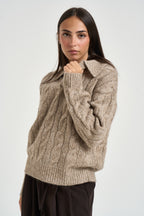 Maglia donna a trecce beige 26001 FANGO ELEH 