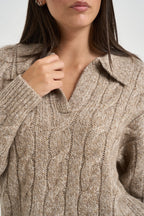 Maglia donna a trecce beige 26001 FANGO ELEH 