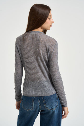Maglia donna a coste grigia - 3