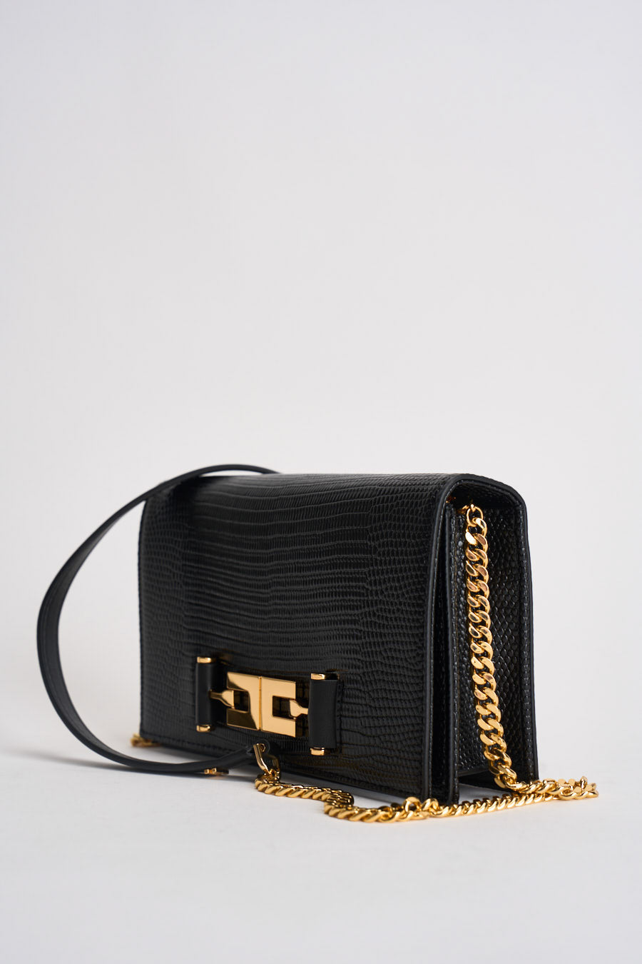 Borsa a tracolla nera dettagli oro BS08A 110 ELISABETTA FRANCHI 
