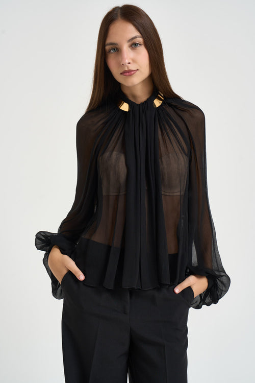 Blusa donna semitrasparente nera