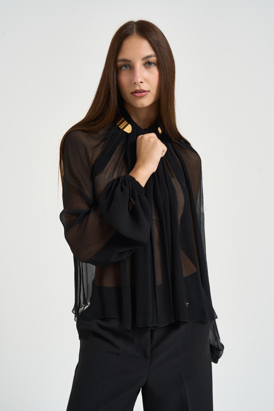 Blusa donna semitrasparente nera CA189 110 ELISABETTA FRANCHI 