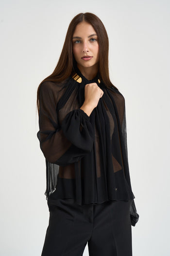 Blusa donna semitrasparente nera - 3