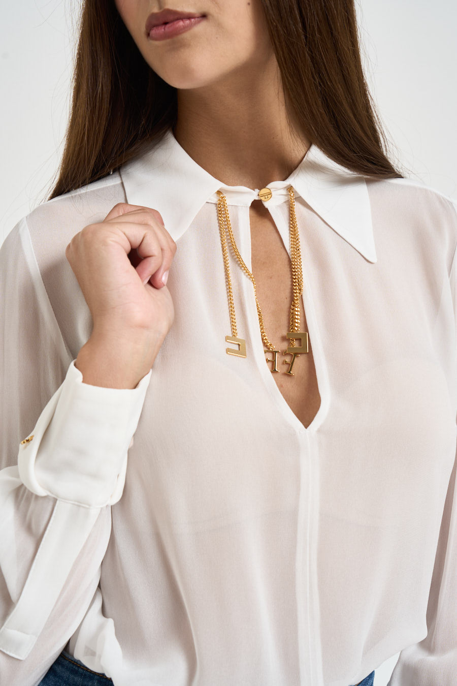Camicia donna semitrasparente bianca CA194 360 ELISABETTA FRANCHI 