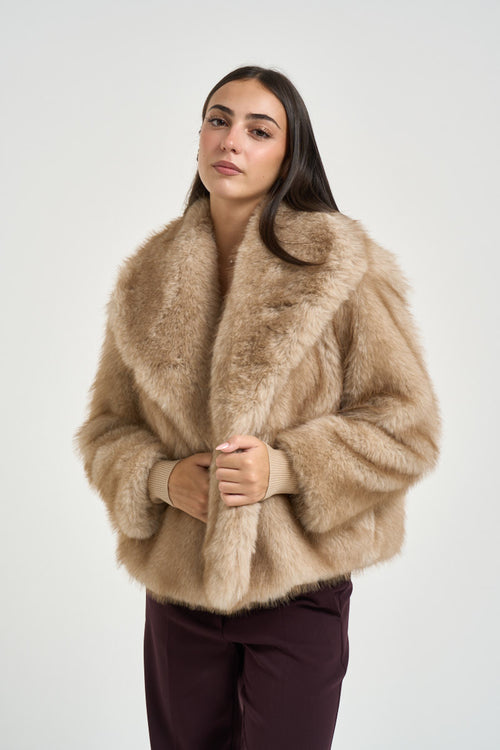 Giacca donna ecrù in ecopelliccia beige
