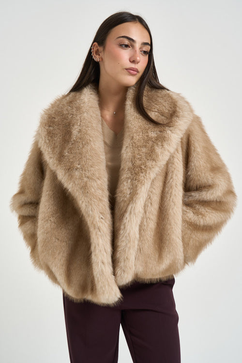 Giacca donna ecrù in ecopelliccia beige - 2