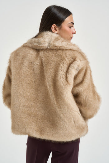 Giacca donna ecrù in ecopelliccia beige - 4