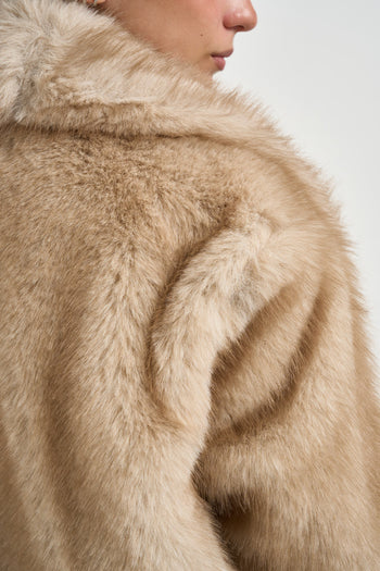 Giacca donna ecrù in ecopelliccia beige - 5