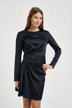 Abito donna corto con drappeggio laterale blu notte VERTICE 001 EMME 