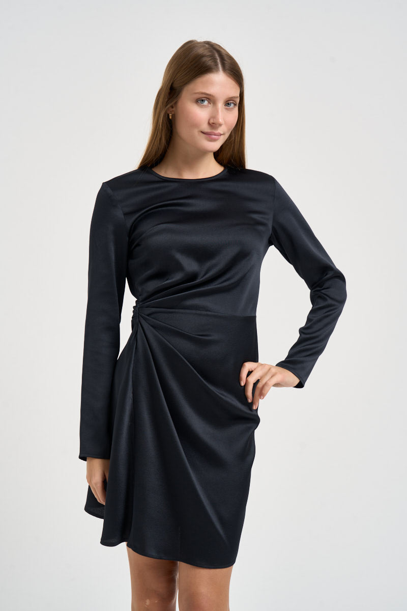 Abito donna corto con drappeggio laterale blu notte VERTICE 001 EMME 