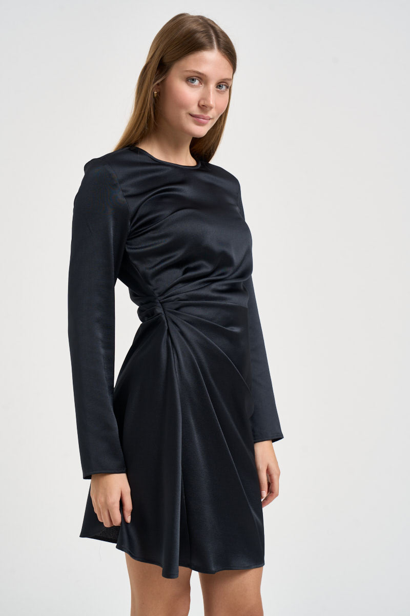Abito donna corto con drappeggio laterale blu notte VERTICE 001 EMME 