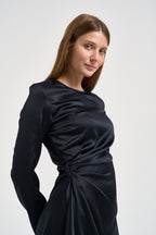 Abito donna corto con drappeggio laterale blu notte VERTICE 001 EMME 