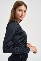 Abito donna corto con drappeggio laterale blu notte VERTICE 001 EMME 
