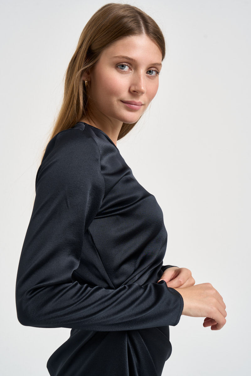 Abito donna corto con drappeggio laterale blu notte VERTICE 001 EMME 