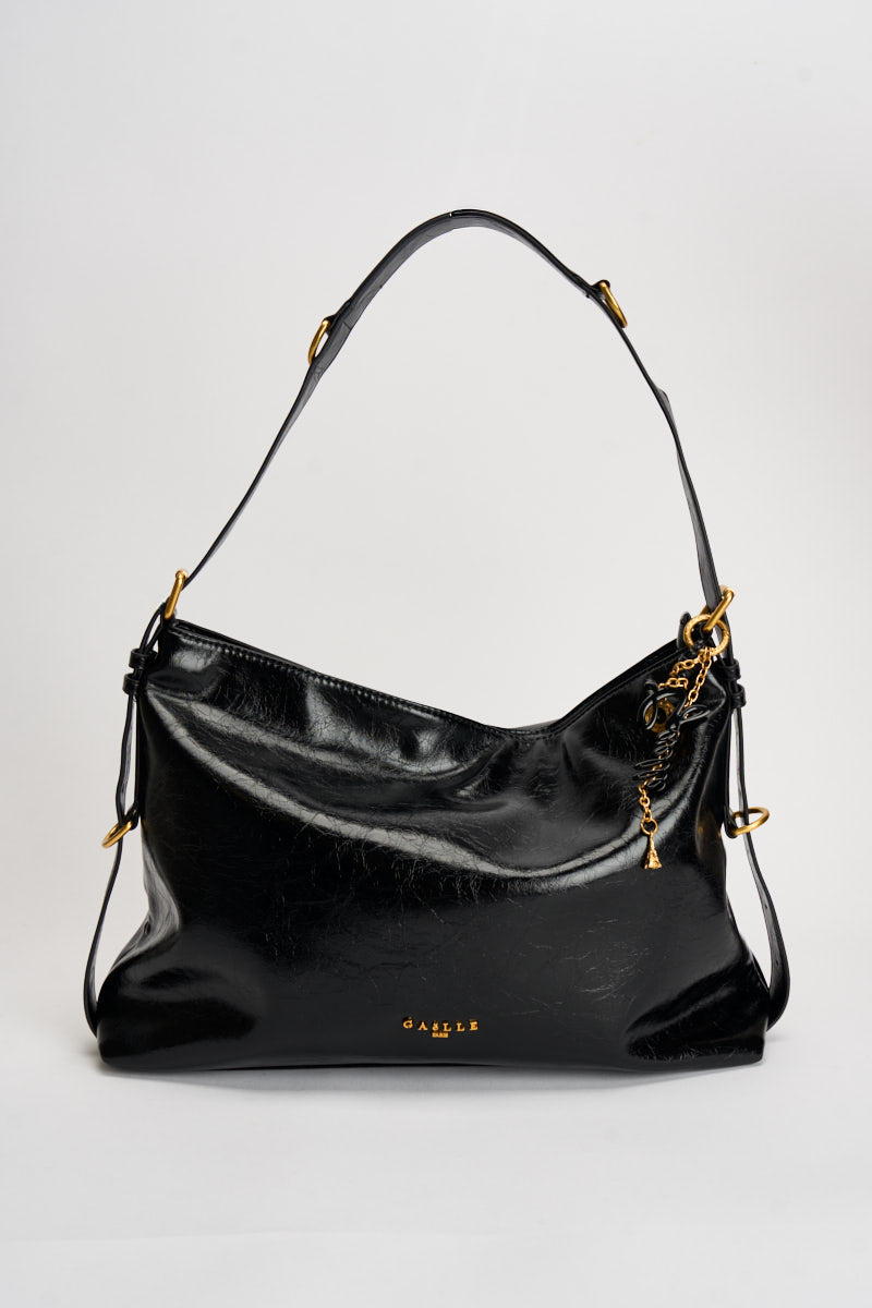 Borsa donna a spalla lucida nera GAACW03287 NERO GAELLE 