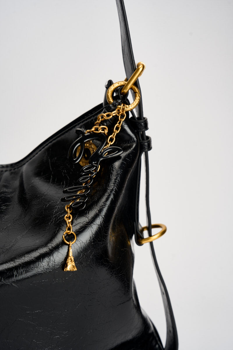 Borsa donna a spalla lucida nera GAACW03287 NERO GAELLE 