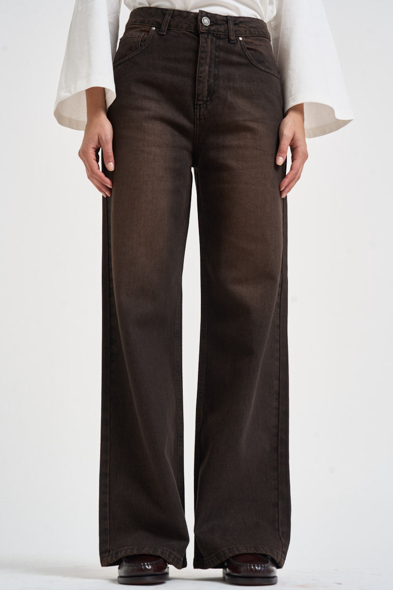 Jeans donna palazzo marrone scuro SELENE 17BLACK DENIM GOD SAVE DENIM 