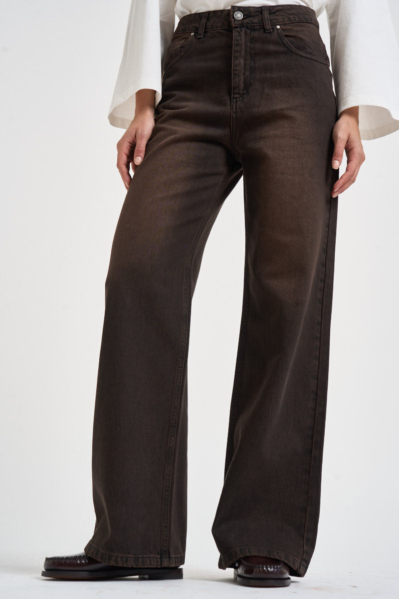 Jeans donna palazzo marrone scuro SELENE 17BLACK DENIM GOD SAVE DENIM 