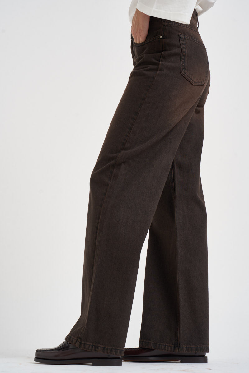 Jeans donna palazzo marrone scuro SELENE 17BLACK DENIM GOD SAVE DENIM 