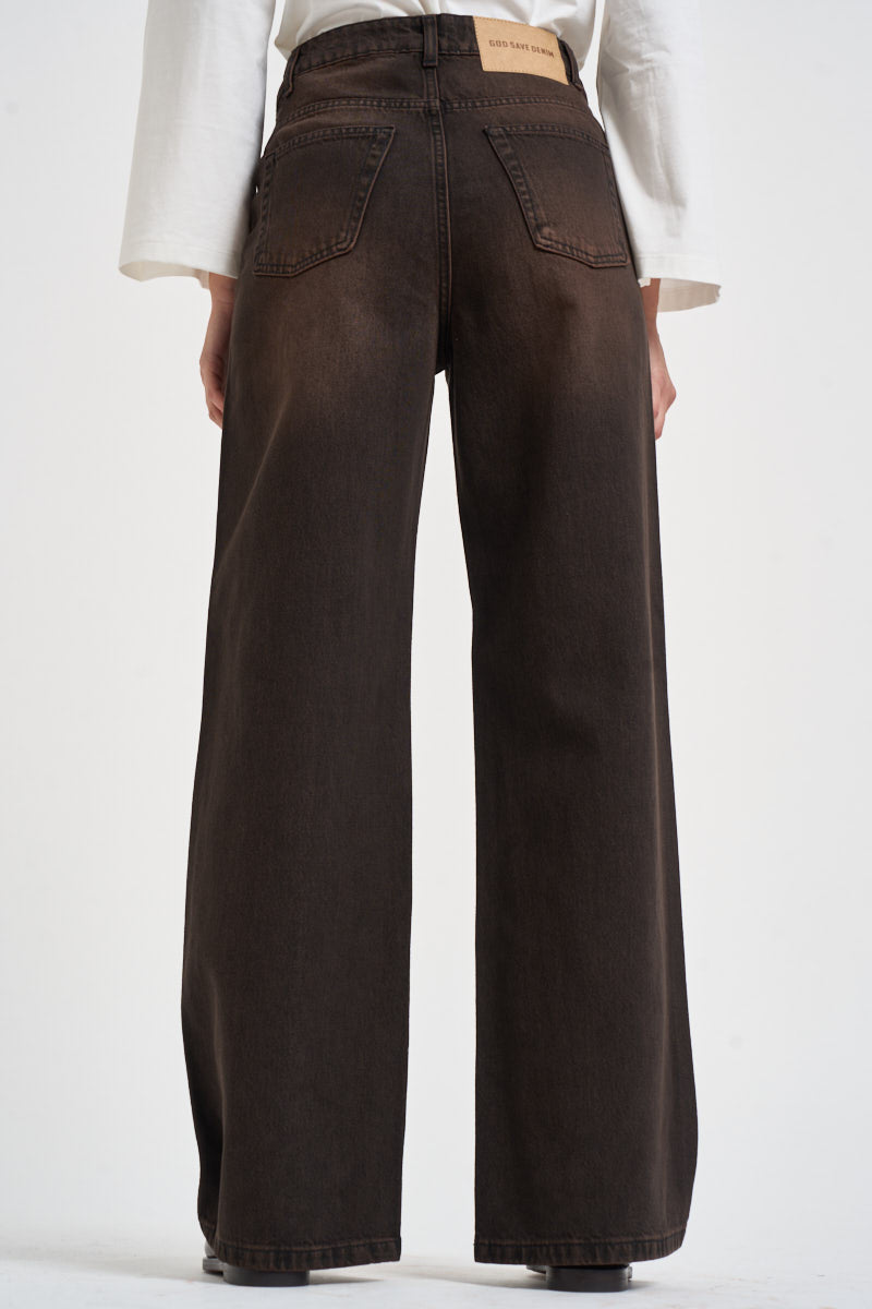 Jeans donna palazzo marrone scuro SELENE 17BLACK DENIM GOD SAVE DENIM 