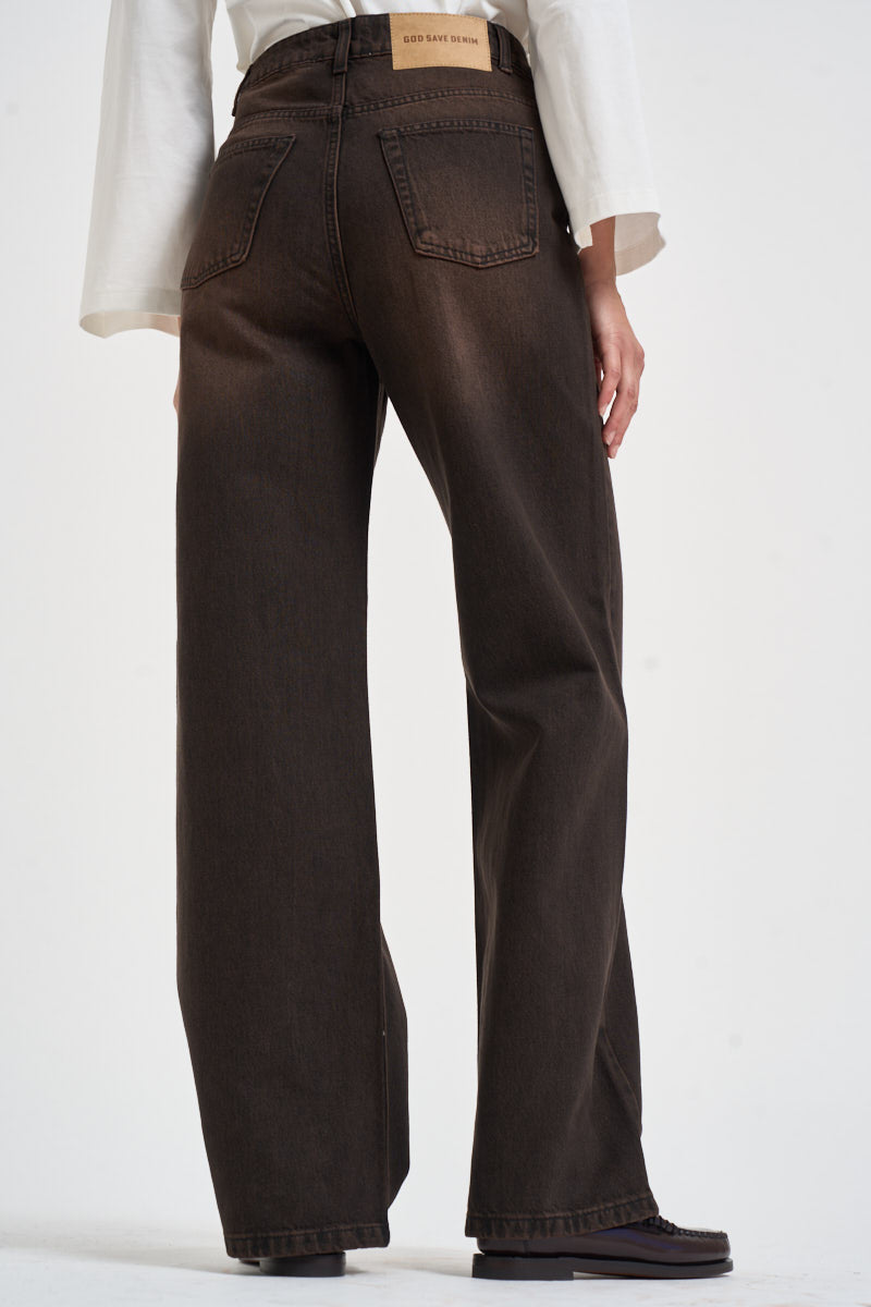 Jeans donna palazzo marrone scuro SELENE 17BLACK DENIM GOD SAVE DENIM 