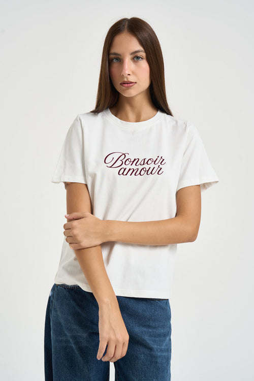 T-shirt donna con lettering bianca - 1