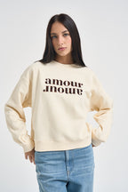 Felpa donna scritta "amore" panna AMERY ECRU GRACE AND MILA 