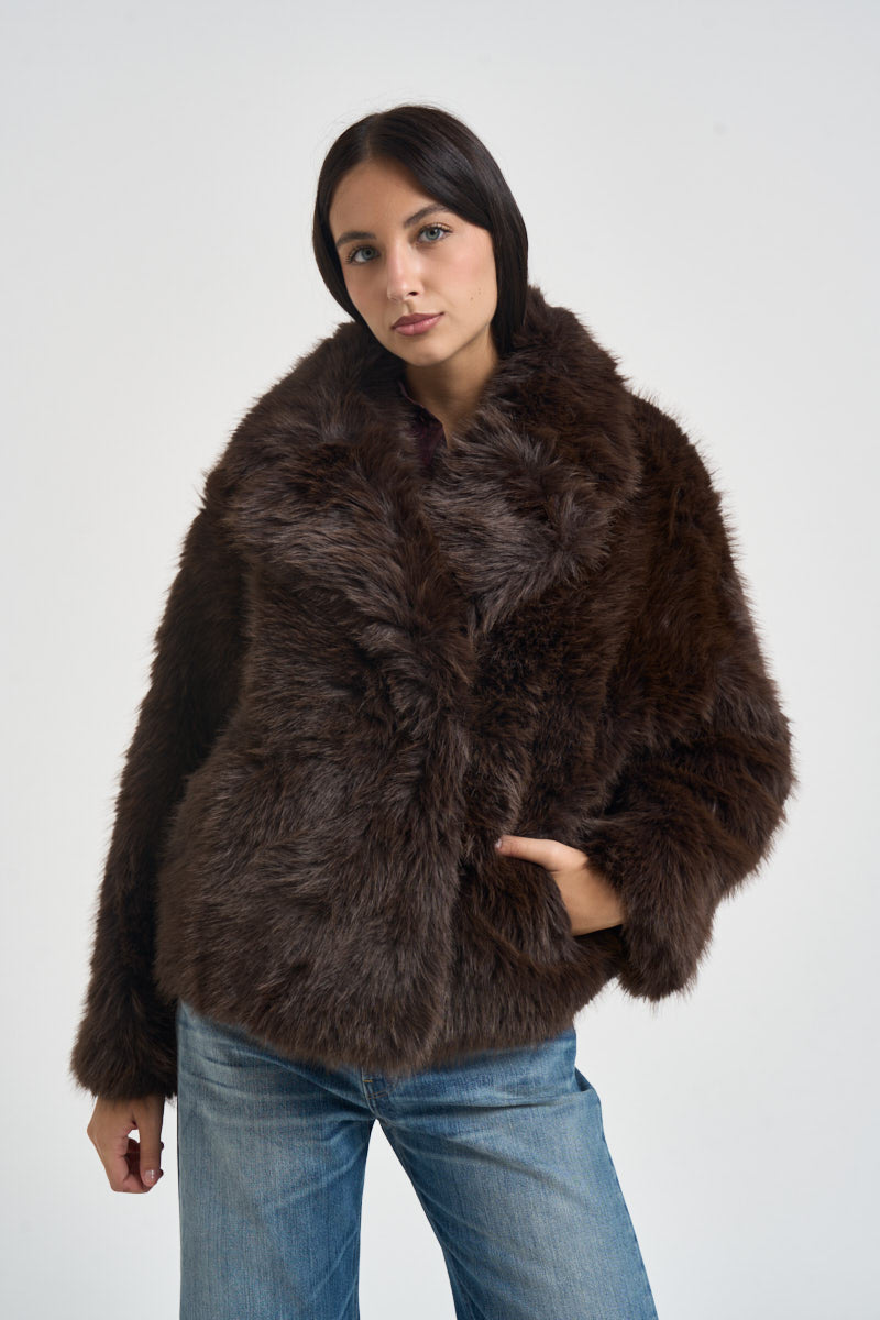 Giacca donna in ecopelliccia marrone scuro AMY CHOCOLAT GRACE AND MILA 