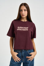 T-shirt donna con stampa bordeaux ANIS AUBERGINE GRACE AND MILA 