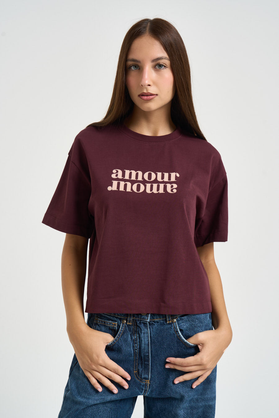 T-shirt donna con stampa bordeaux ANIS AUBERGINE GRACE AND MILA 