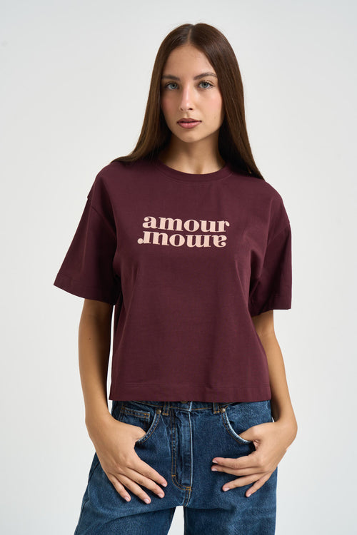 T-shirt donna con stampa bordeaux - 1