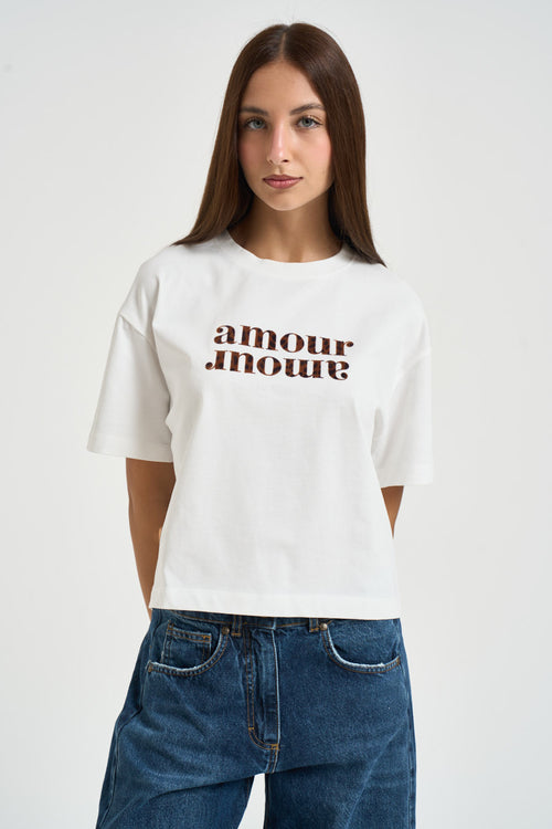 T-shirt donna con stampa bianca - 1