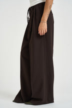 Pantalone donna palazzo con laccio in vita marrone ARDOISE CHOCOLAT GRACE AND MILA 